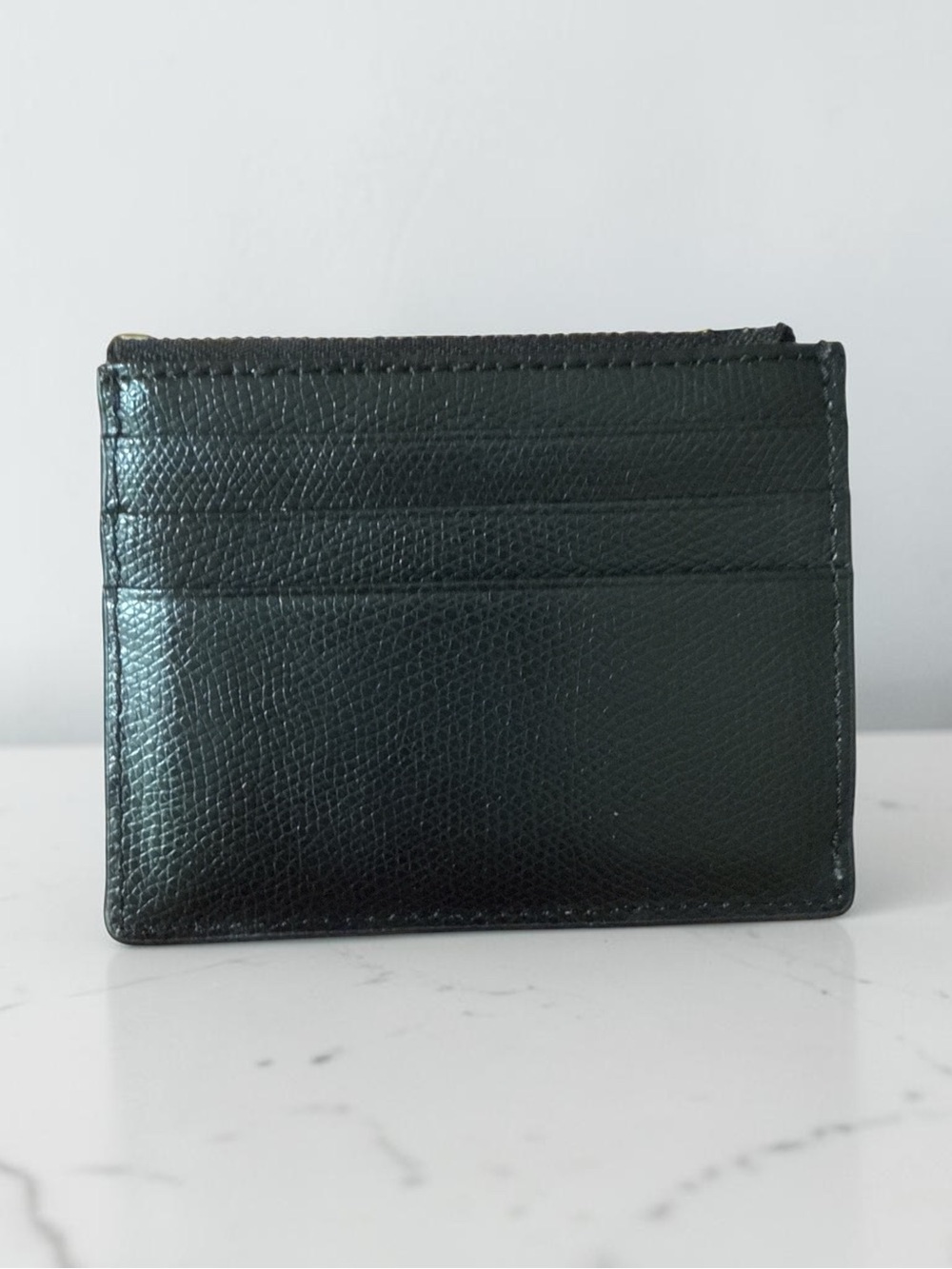 LOW ST. SEMI-Furla Black Leather Card Case Wallet Zip Coin Pocket Arco Logo - Picture 2 of 7